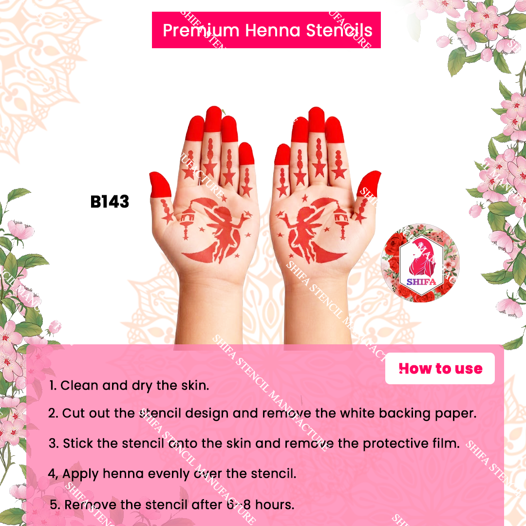 B143 (age 5 to 10) Moonlit Fairy Lantern Bliss Double Hand Henna Stencil